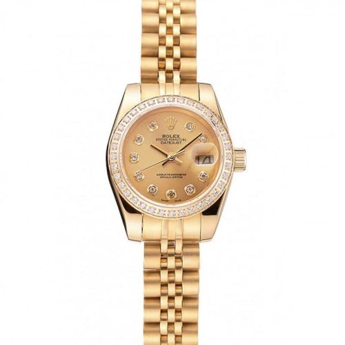 Swiss Rolex Lady-Datejust Champagne Dial Diamond Bezel Gold Jubilee Bracelet 1454096